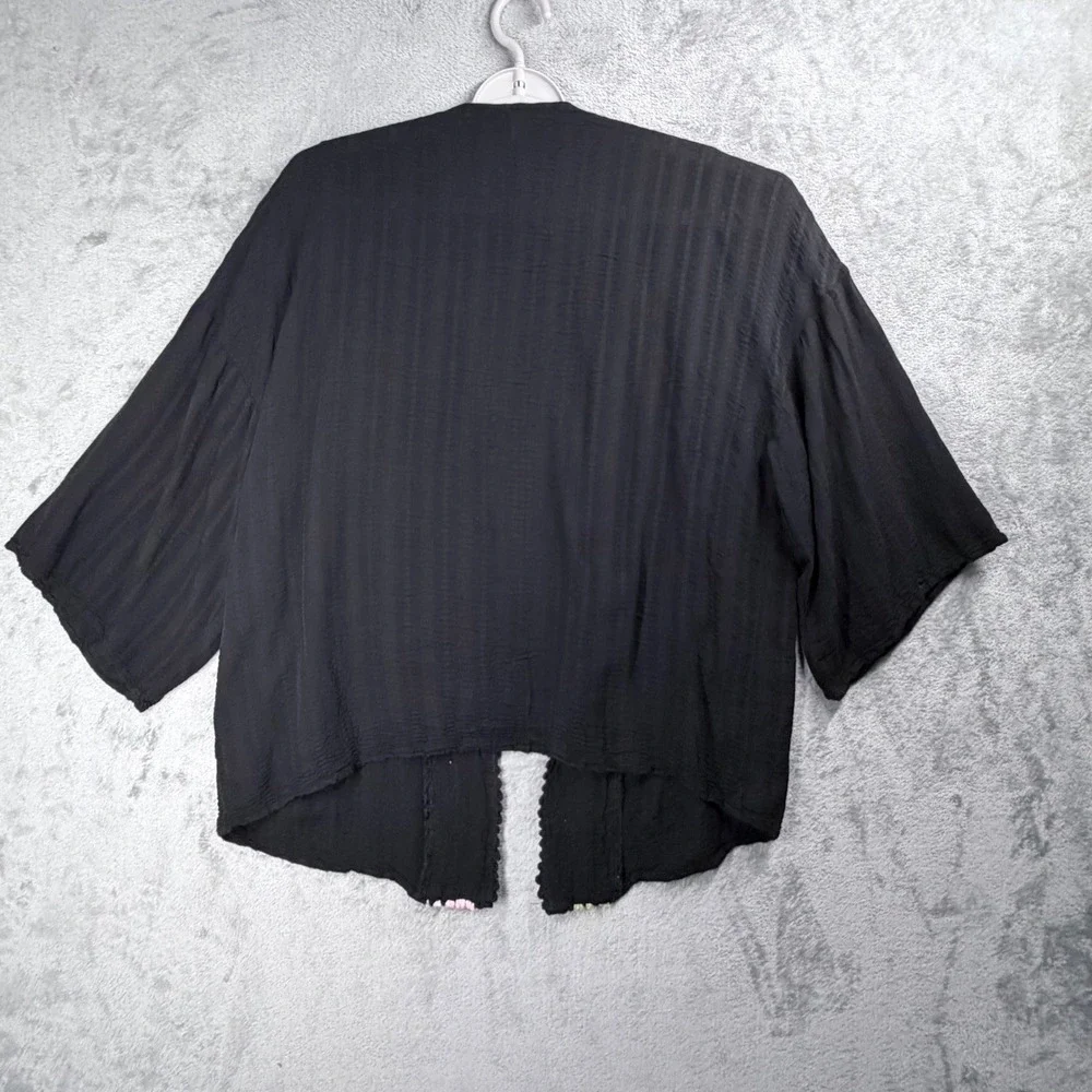 Calista Kimono Cardigan Women Medium Black Crochet Granny Square Casual Bohemian